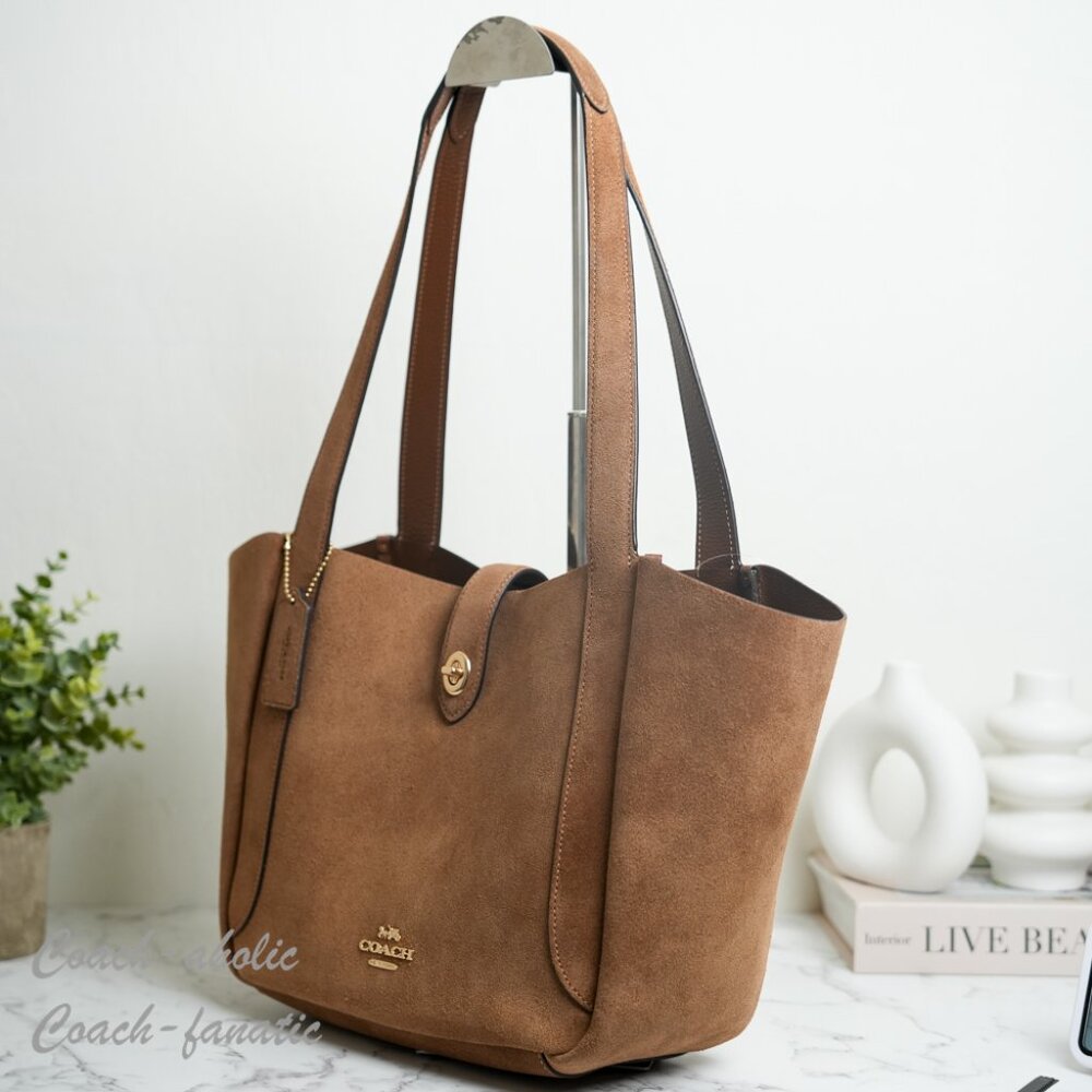 NWT Coach Hadley Turnlock Tote Bag CCC76 Suede Leather /sienna - Picture 5 of 11